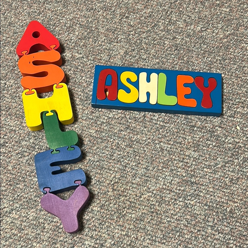 (2) separate “Ashley” Colorful Wooden Name Puzzle and hanging sign